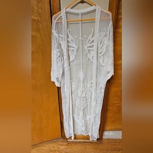 Women's White Lace Swim Coverup Kimono